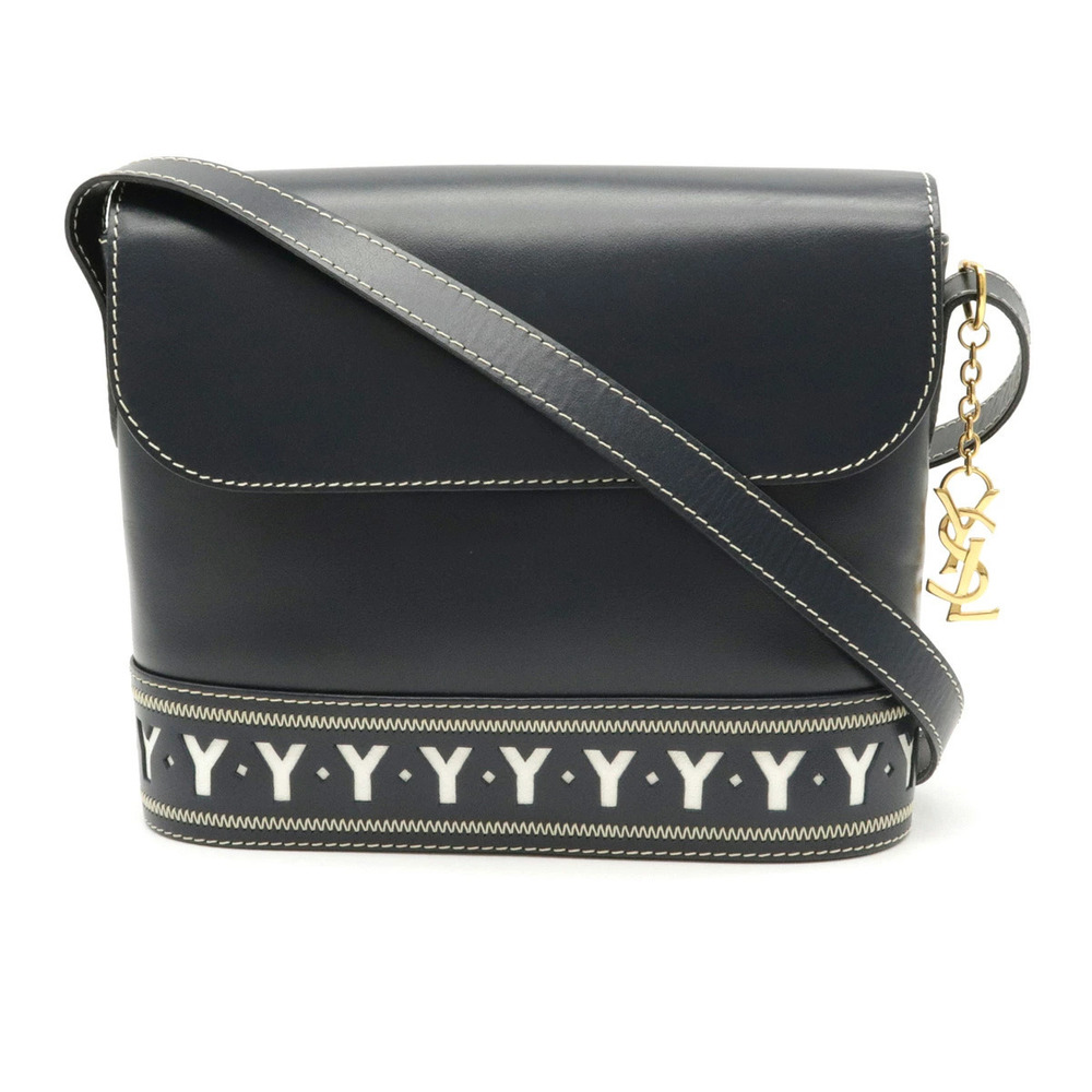 SAINT LAURENT PARIS YSL Yves Y cut Cutout Shoulder Bag Leather Navy Blue